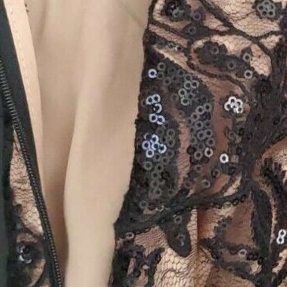 FREE PEOPLE Black Sequin Lace Top or Super Mini Nude Lining Spaghetti Strap Shim - Picture 10 of 13